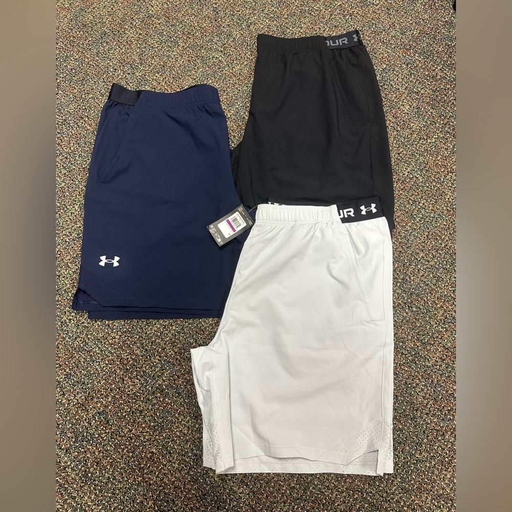 Under Armour Navy, Black, and Light Weight Shorts Trio - 2XL